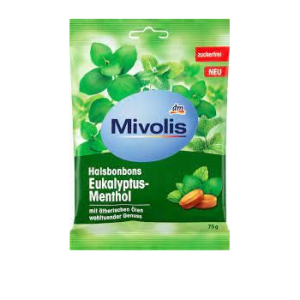 Mivolis Bonbons, eucalyptus mentholé, sans sucre, 75 g