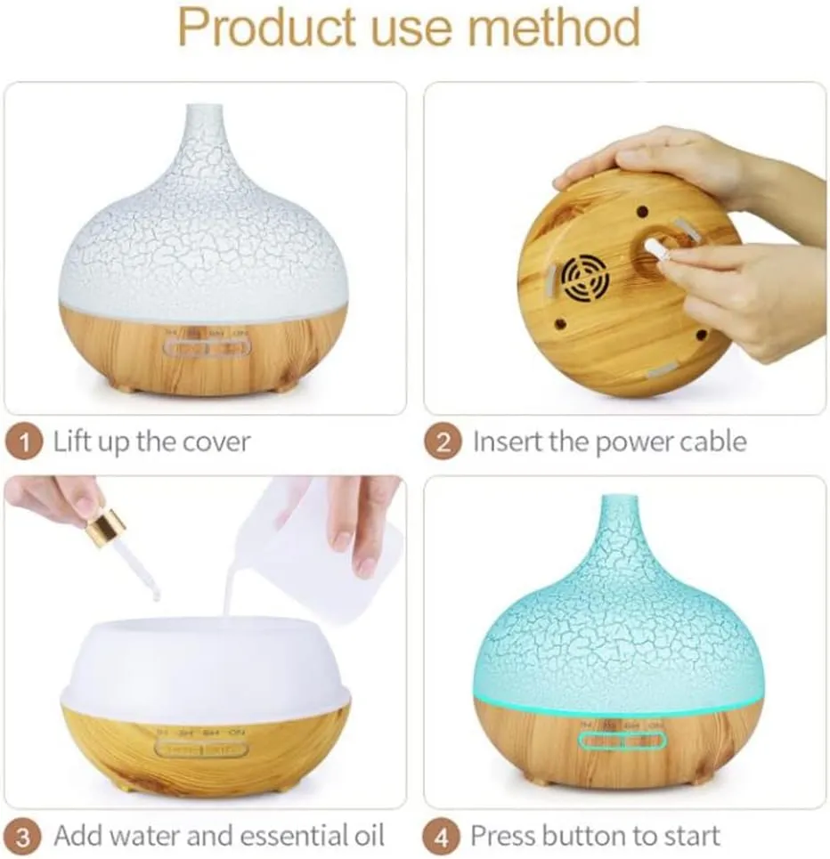 Diffuseur D’arômes, Humidificateur a Ultrasons Crack, Aromathérapie for d’air 400 ML, en Bois 7 Couleurs LED Modifiables Le Bureau Domicile (Color : E) – Image 4