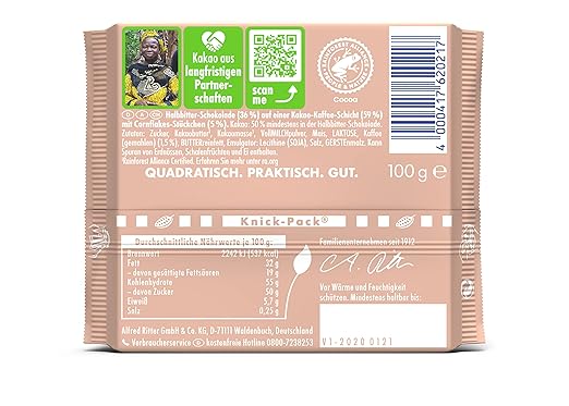 Ritter Sport Barre croustillante au café et au chocolat 100 g – Image 2