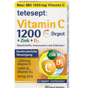 Tetesept Comprimés de vitamine C 1200 Depot + Zinc + D3, 30 pièces