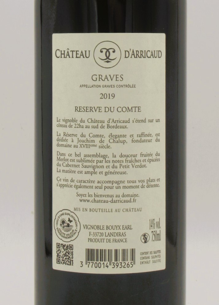 Graves Rouge Réserve du Comte Chateau d’Arricaud 2019 – Image 2